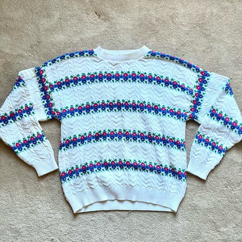 Floral Striped Women's Sweater 100% Cotton